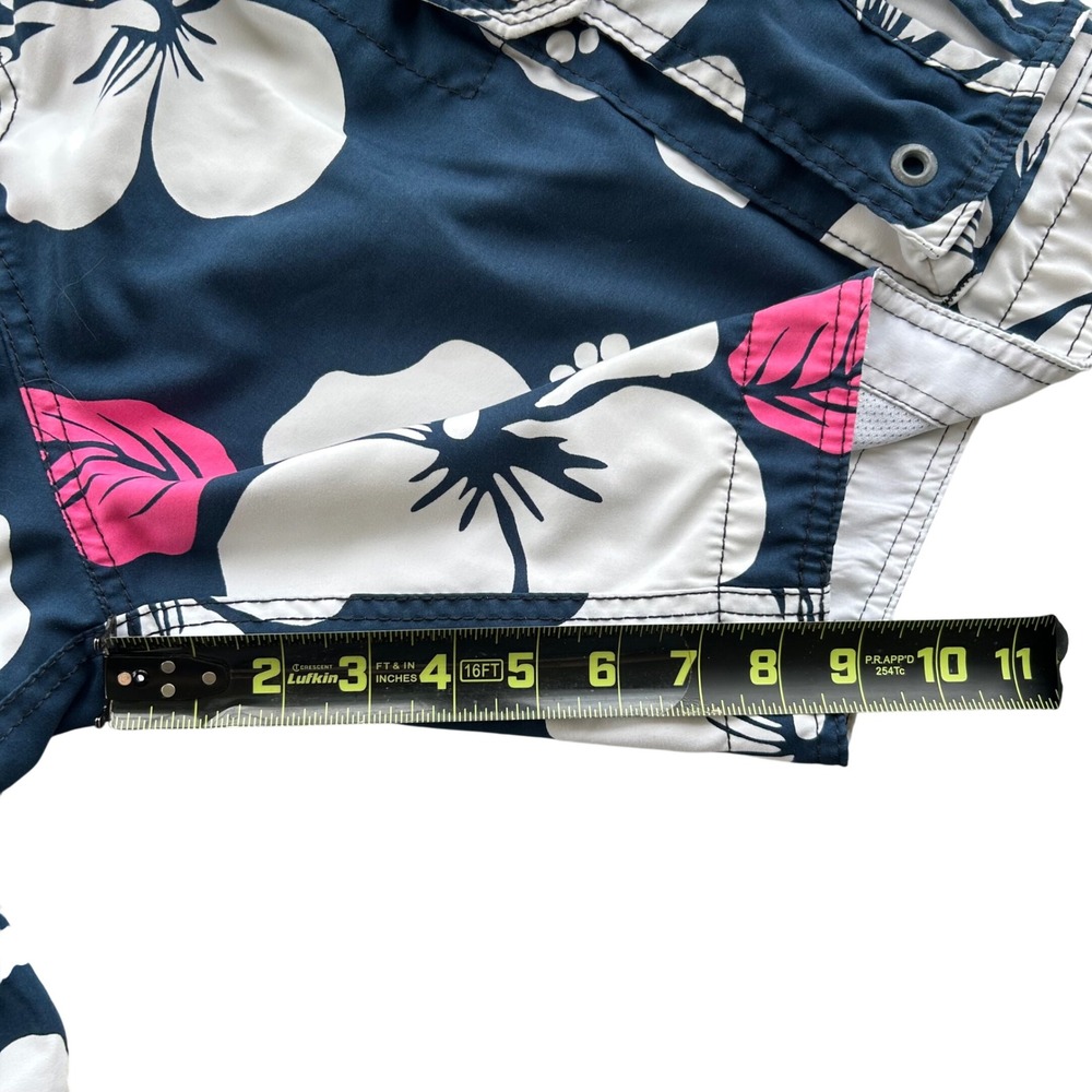 2000s Y2K Hollister Board Shorts Mens L Navy Hibiscus Floral Cargo Swim Trunks - Picture 2 of 8